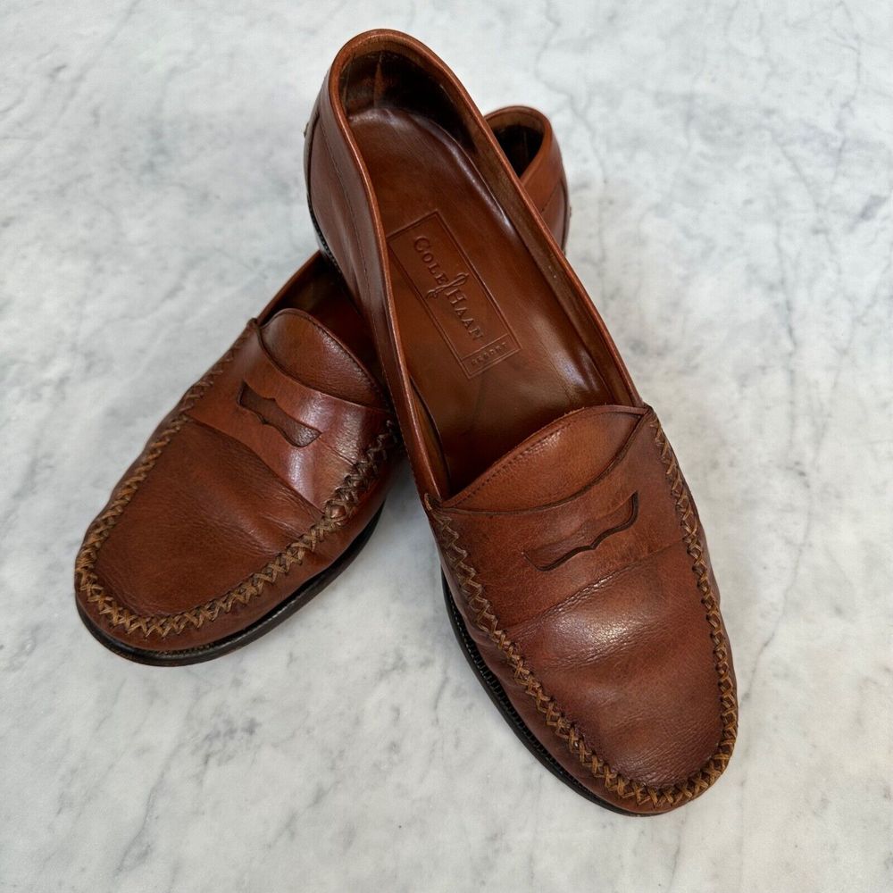Cole Haan Resort Men’s 9 Brown Leather Penny Loafer with X Cross Stitches Casual